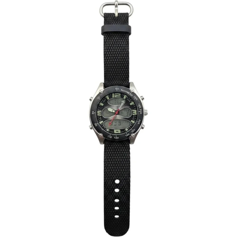 Athletic Works Mens Ana-Digi Watch‎ Black Nylon Strap 3ATM Water Resistant 3338